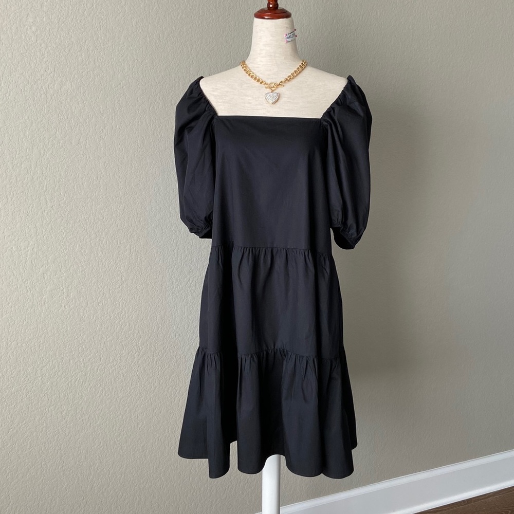 SOLD! H&M Puff-sleeved Poplin Black Cotton Dress - Picture 6 of 14